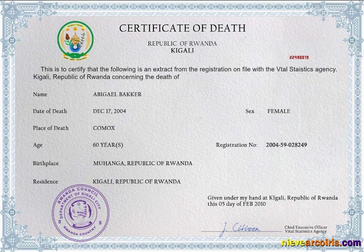 Rwanda vital record death certificate